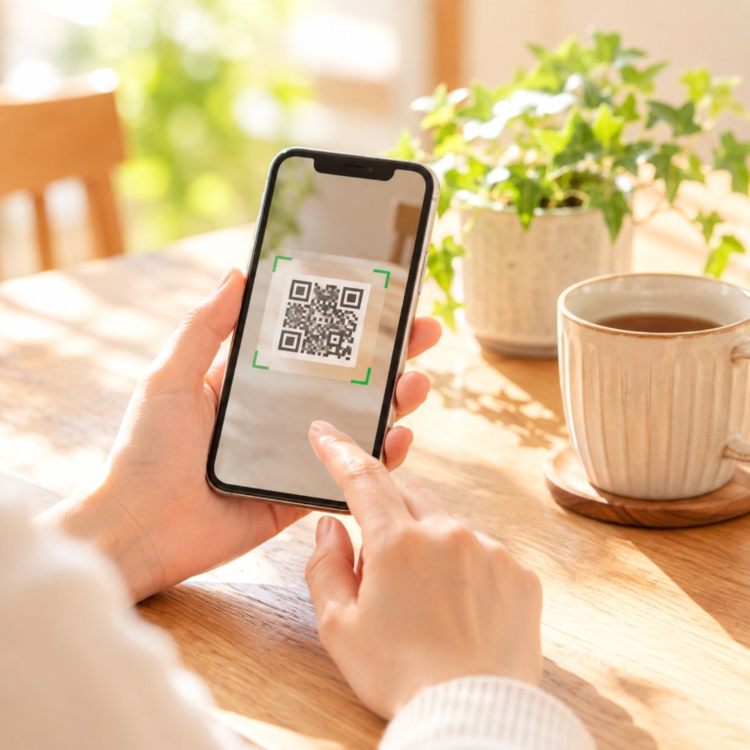 スマホでLINEの友だち追加をする手元